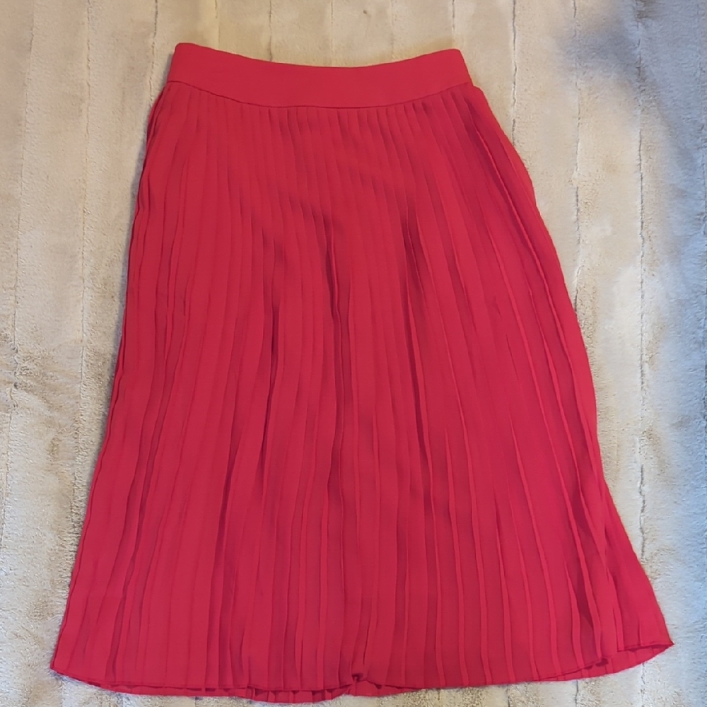 J. Crew Pleated Red Midi Skirt